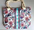 Cotton Tote Rope Bag - Summer Bloom Feathered Flowery