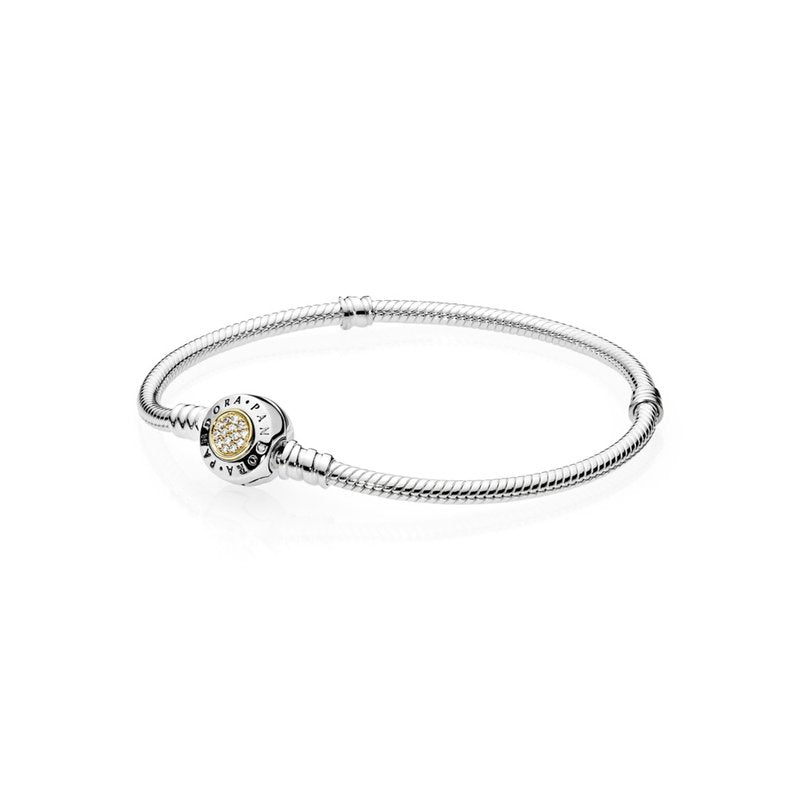 Authentic Pandora Logo Clasp Moments Two Tone Bracelet