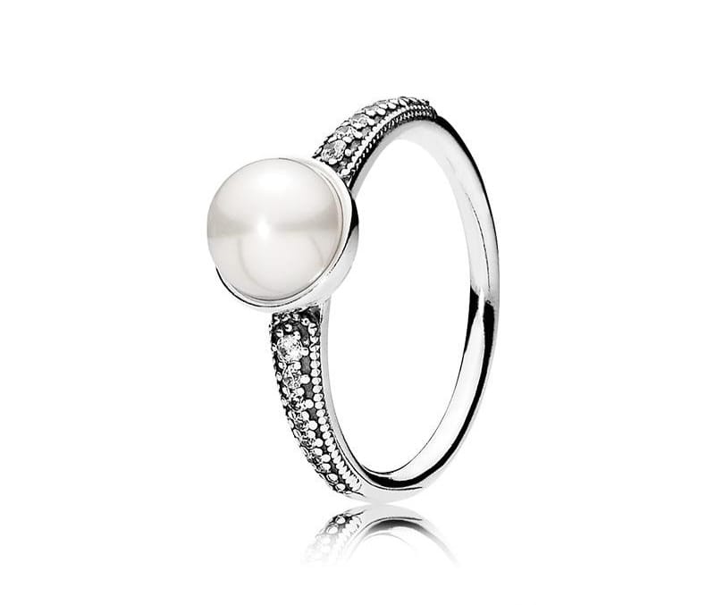 Authentic Pandora Elegant White Pearl Ring - Silver