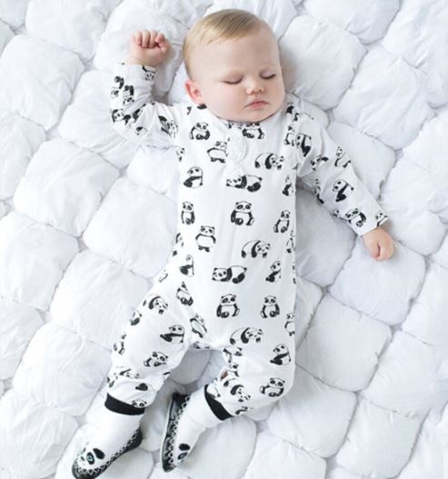 Panda Printed Long Sleeve Baby Romper - Unisex