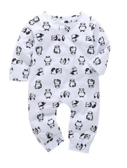 Panda Printed Long Sleeve Baby Romper - Unisex