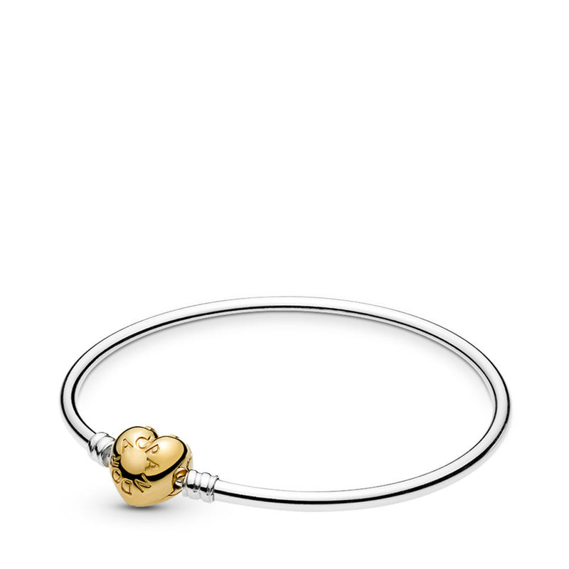 Authentic Pandora Shine Heart Clasp, Moments Silver Bangle Bracelet