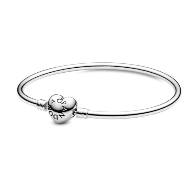 Authentic Pandora Logo Heart Clasp Bangle Bracelet